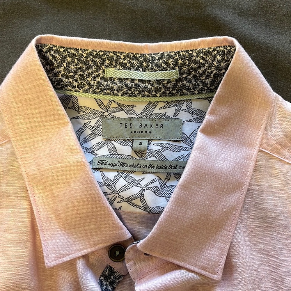 Ted Baker Pink Linen Dress Shirt, Size 5